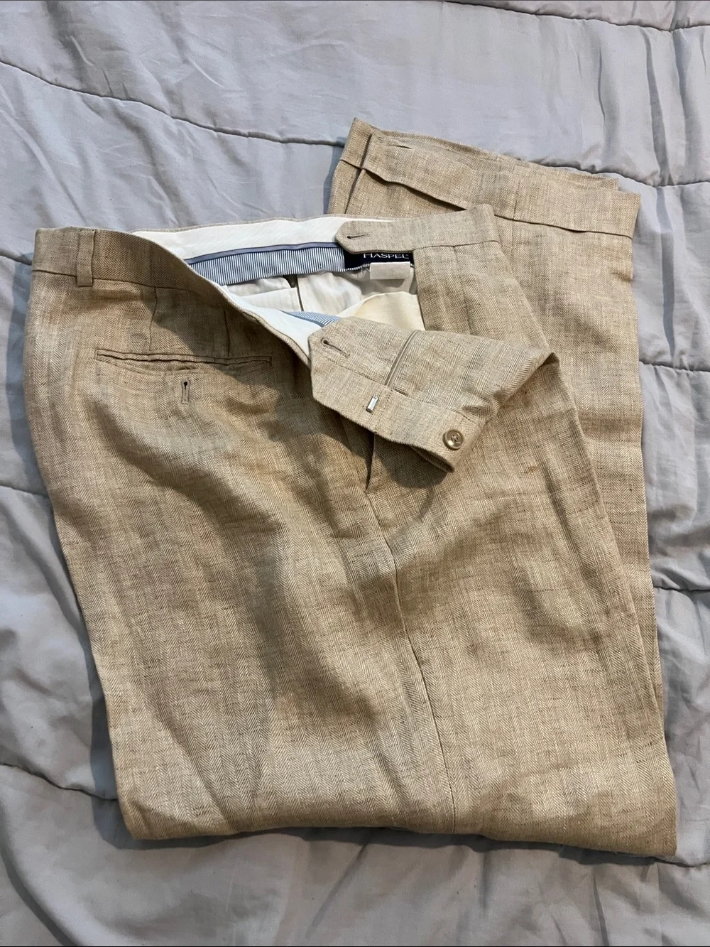 HASPEL Men's Linen Blend Tan Dress Pants